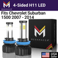 Mega Racer Chevy Chevrolet Suburban 1500 4 Sided H11 H9 H8  Headlights 6000K Diamond White 12V 60W Chevy Chevrolet Suburban 1500 2007 2008 2009 2010 2011 2012 2013 2014 07 - 14 Low Beam Replacement
