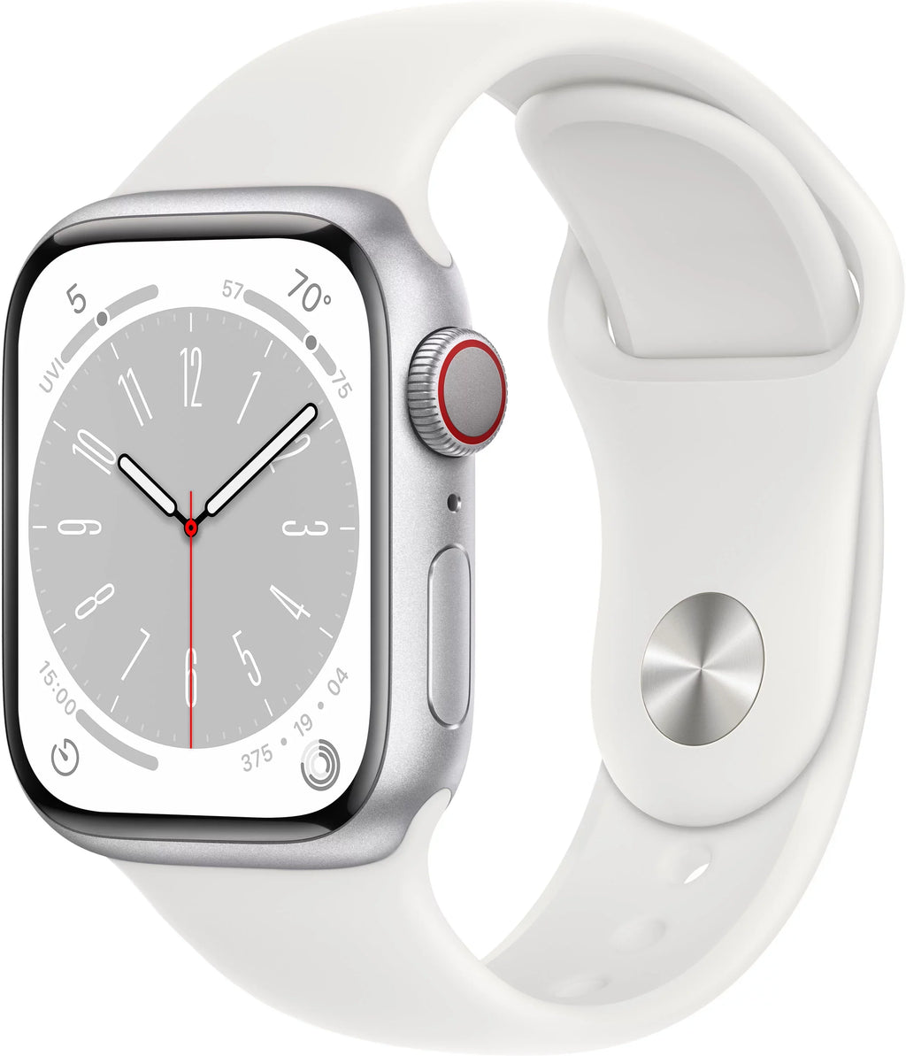 Restored Apple Watch Gen 8 Series 8 Cell 41mm Silver Stainless Steel White Sport Band MNV73LL/A (Refurbished)
