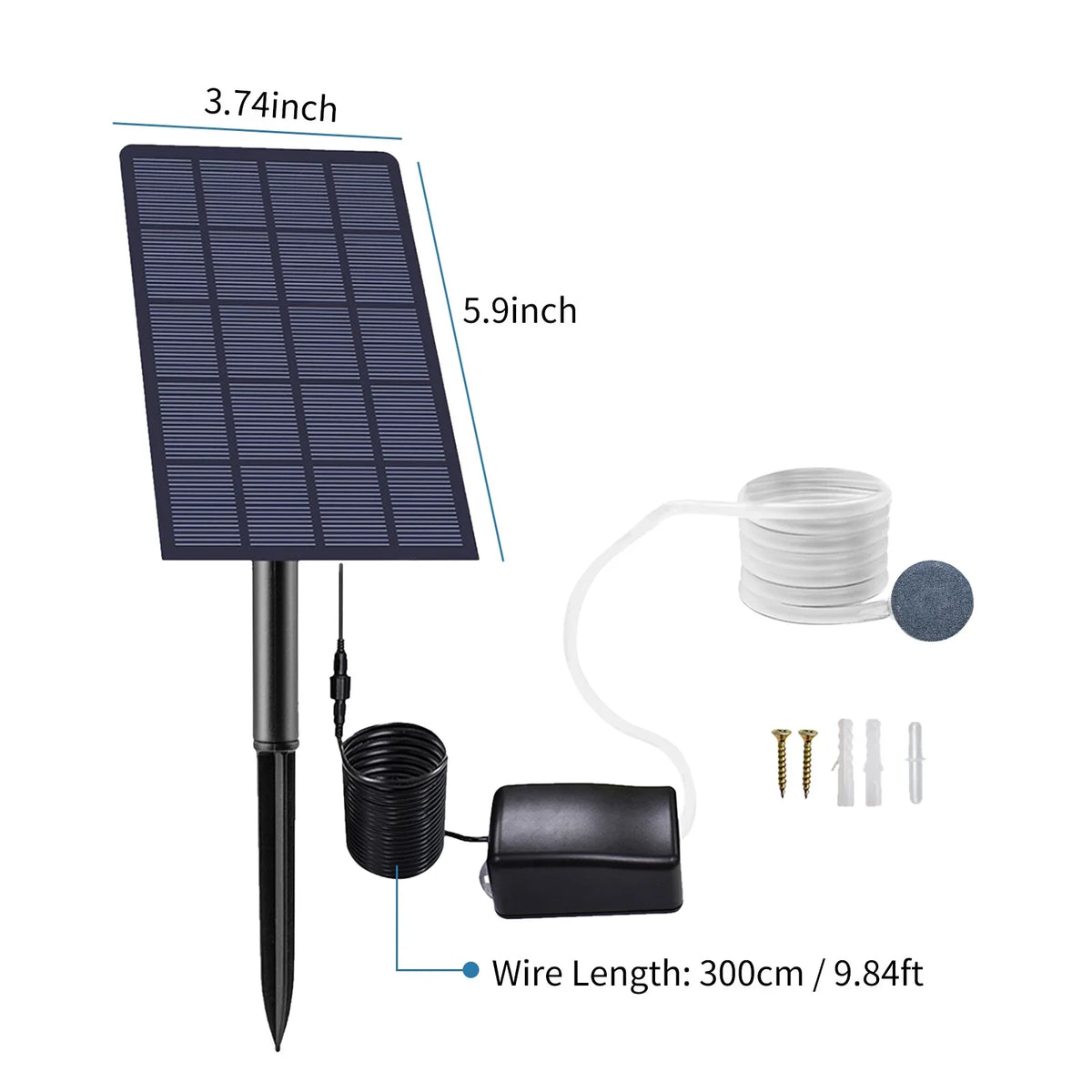 moobody 2W Plug-in Solar Oxygen Pump Fish  Oxygenator Aquarium Oxygen Aerator Air Pump Fishing Aerator with Pipe Air Bubble Stones for Garden Fish  Pool Pond