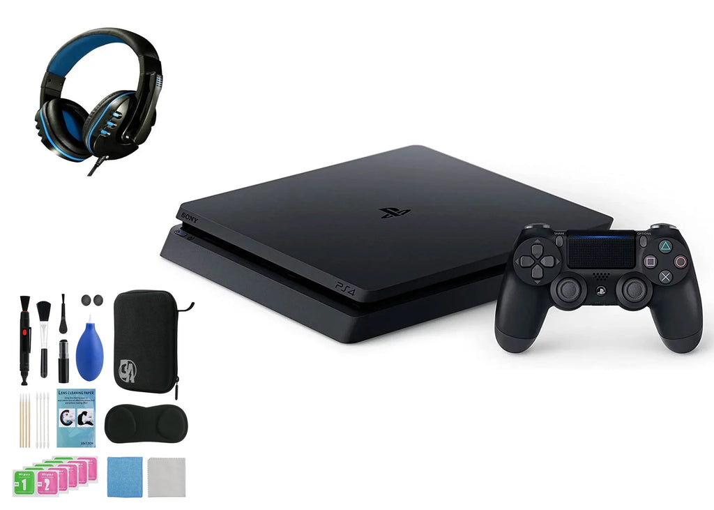 Sony 2215B PlayStation 4 Slim 1TB Gaming Console Black, Headset With   Cleaning Kit Bundle Like New