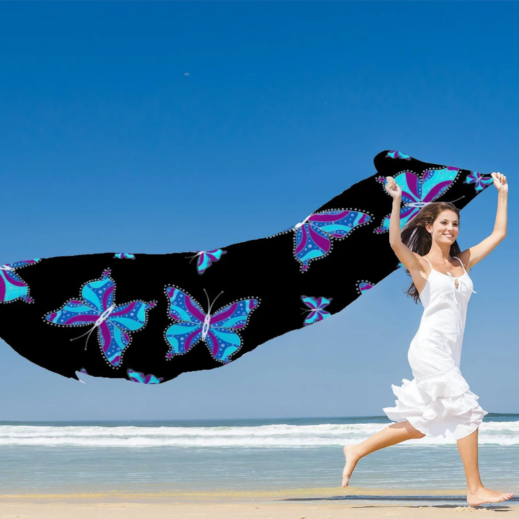 Different Butterflys Silk Long Scarf for Women Large Oblong Sunscreen Shawls Wraps Neck Headscarf Hair Wraps Gift Packed