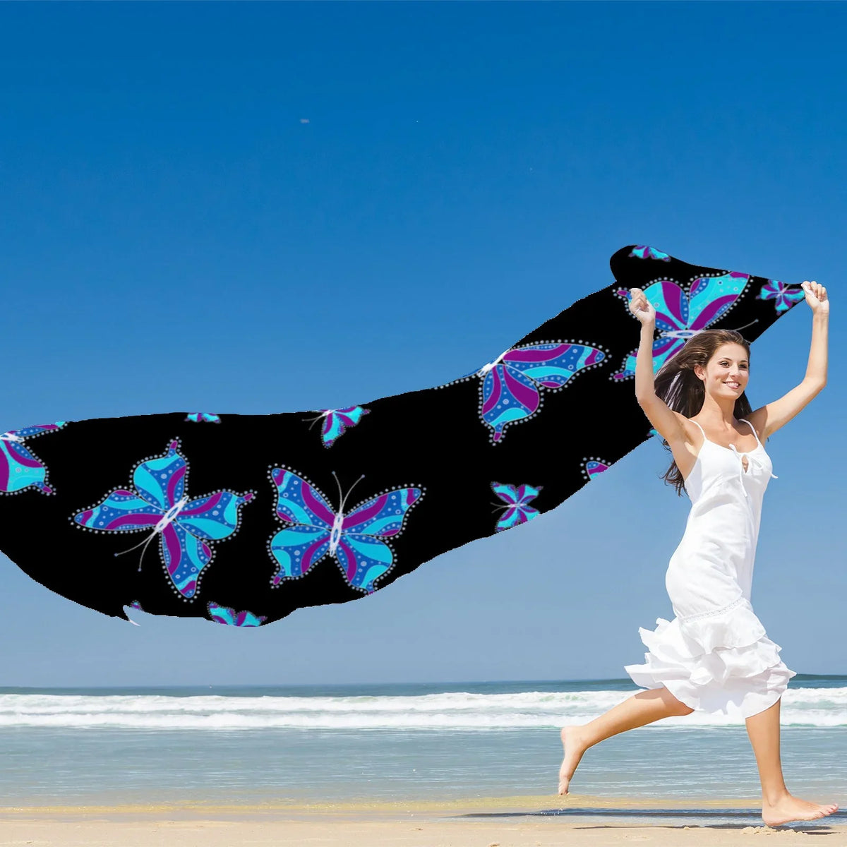 Different Butterflys Silk Long Scarf for Women Large Oblong Sunscreen Shawls Wraps Neck Headscarf Hair Wraps Gift Packed