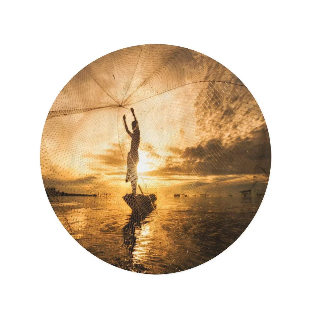 60 inch Round Beach Towel Blanket Vietnam Silhouette Fisherman Fishing Nets Boat Thailand Lifestyle Cambodia Travel Circle Circular Towels Mat Tapestry Beach Throw