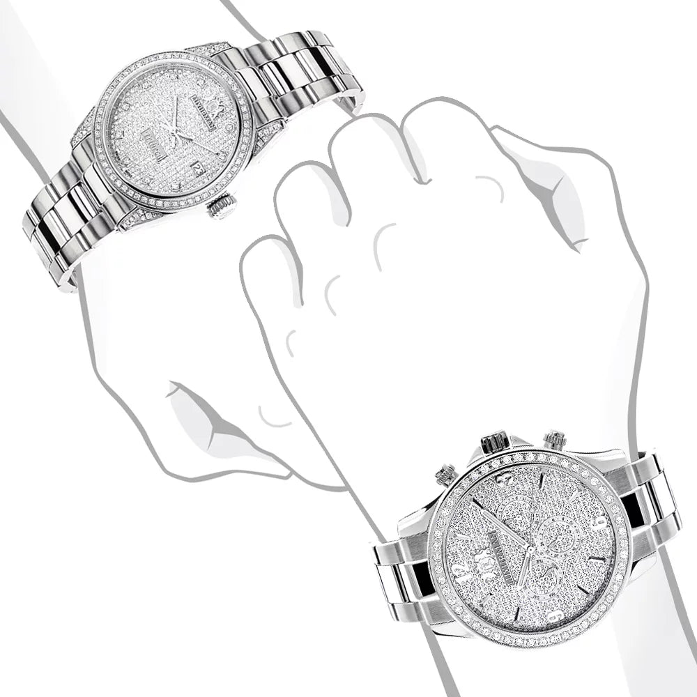 His and Hers Watches: Stainless Steel Diamond Watch Set 3.5ct