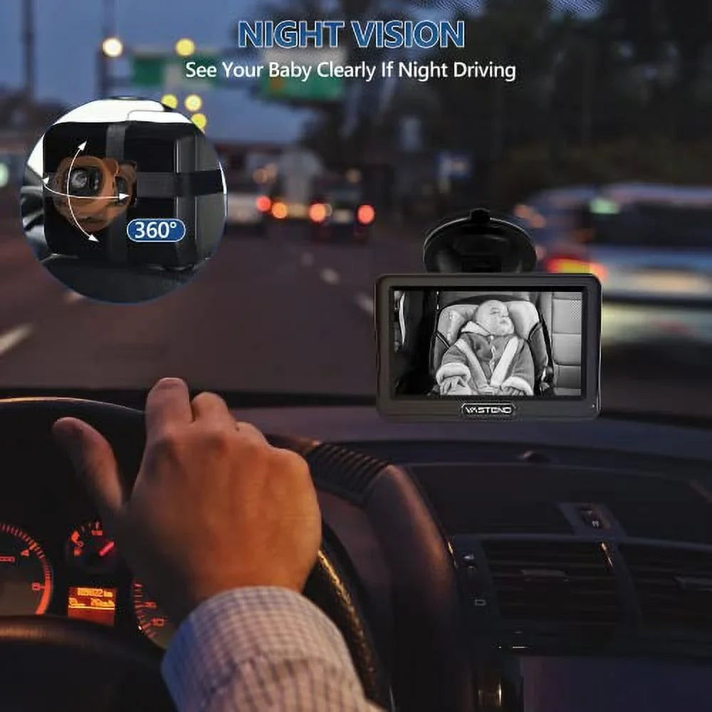 Baby Car Camera,360&deg; Rotation 1080P Baby Car Mirror with Night Vision & 150&deg; Wide View Function,5 Mins Easy to Install Travel Safety Kit,With A Cute Silicone Case