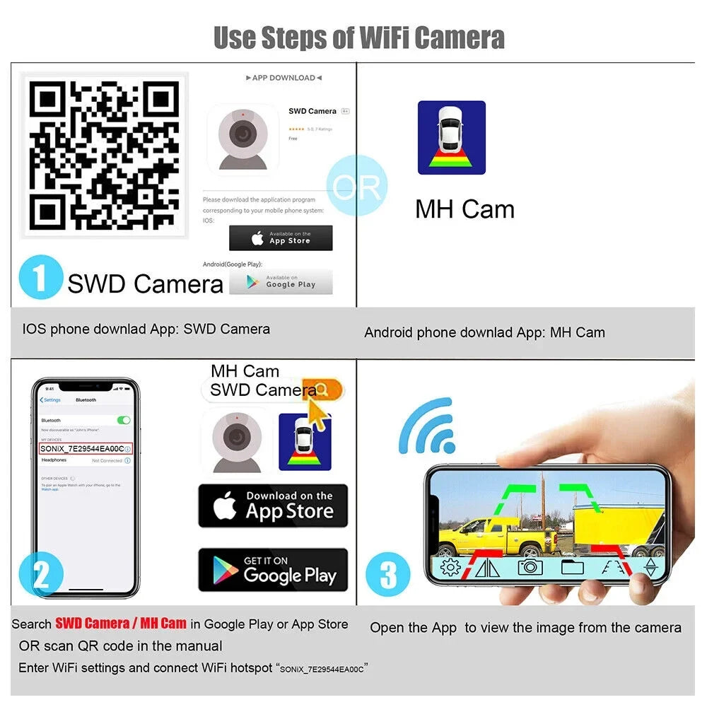 Magnetic WiFi Wireless Camera, Backup for Front/Rear View, Equipped with 9600mAh Battery