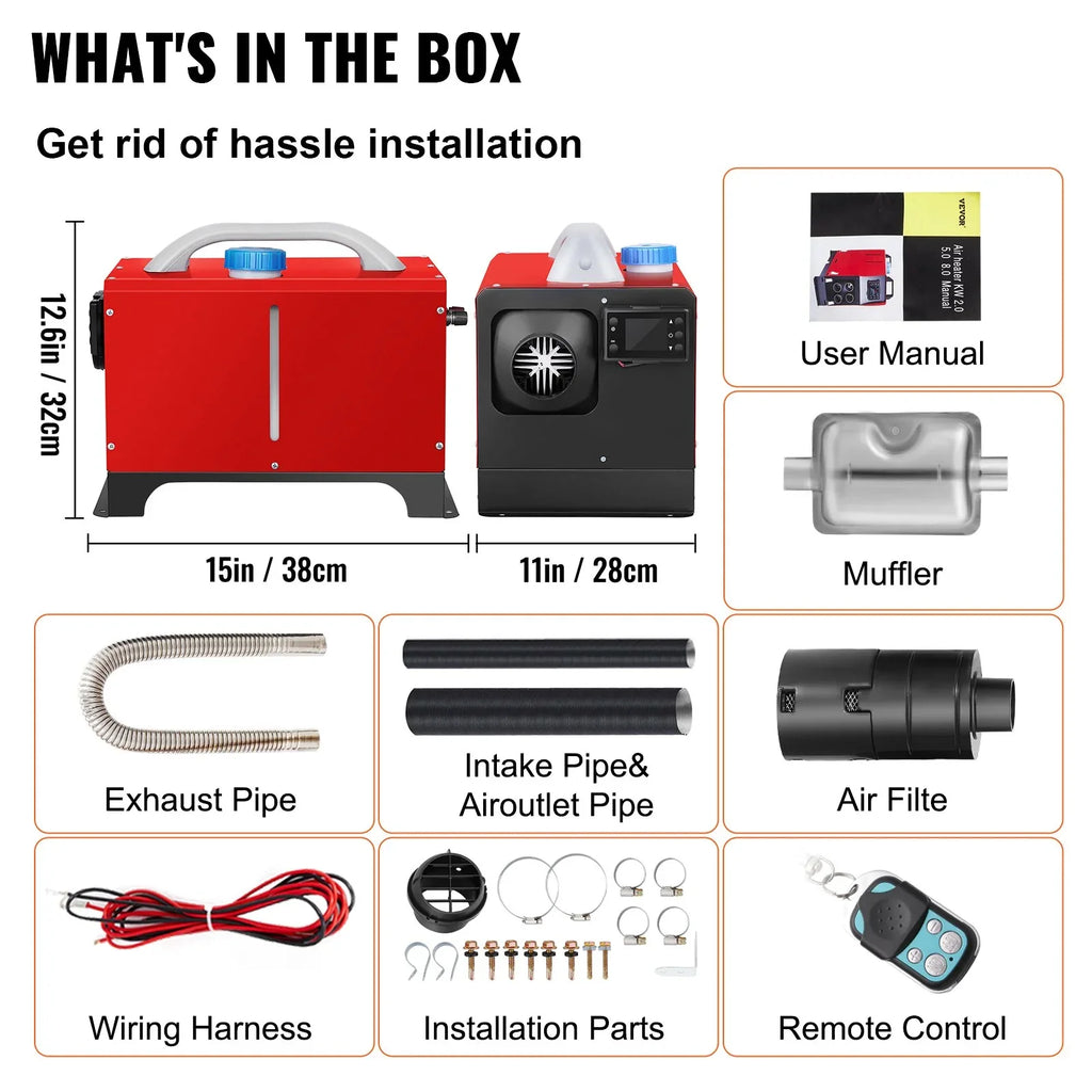 5KW 12V Diesel Air Heater with Remote Control and , Fast Heating Mini Truck Heater for , Boat, Bus, Car Trailer, Motorhomes