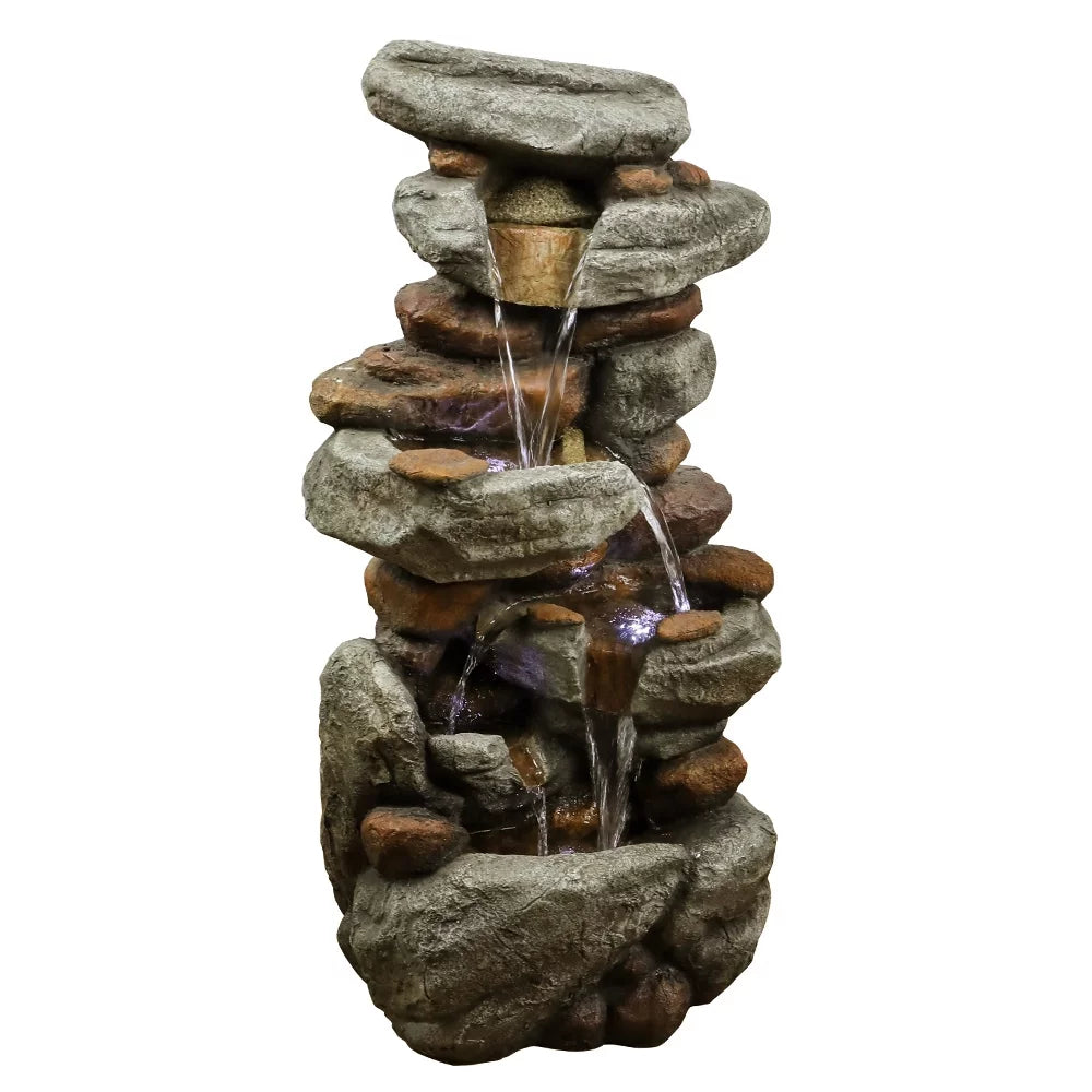 30-inch High Outdoor Water Fountain with  Lights - Cascading Water Feature for Home, Garden, Patio and Deck Decor