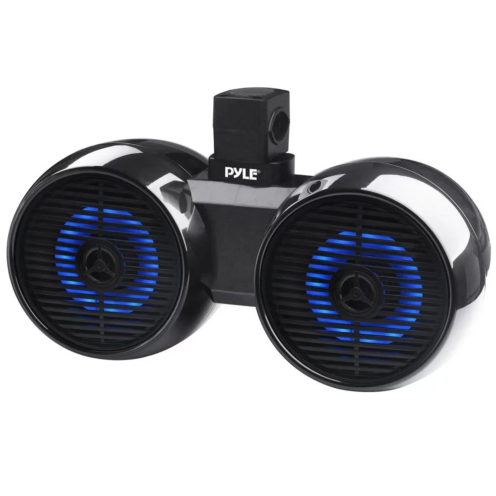 Pyle Dual Bluetooth Off-Road Speakers - 6.5” 200W 2-Way Marine Waterproof Wakeboard Tower Sound System w/ Light, Full Range Outdoor Stereo Speaker for Car  Jeep Boat, Includes Brackets (Black)