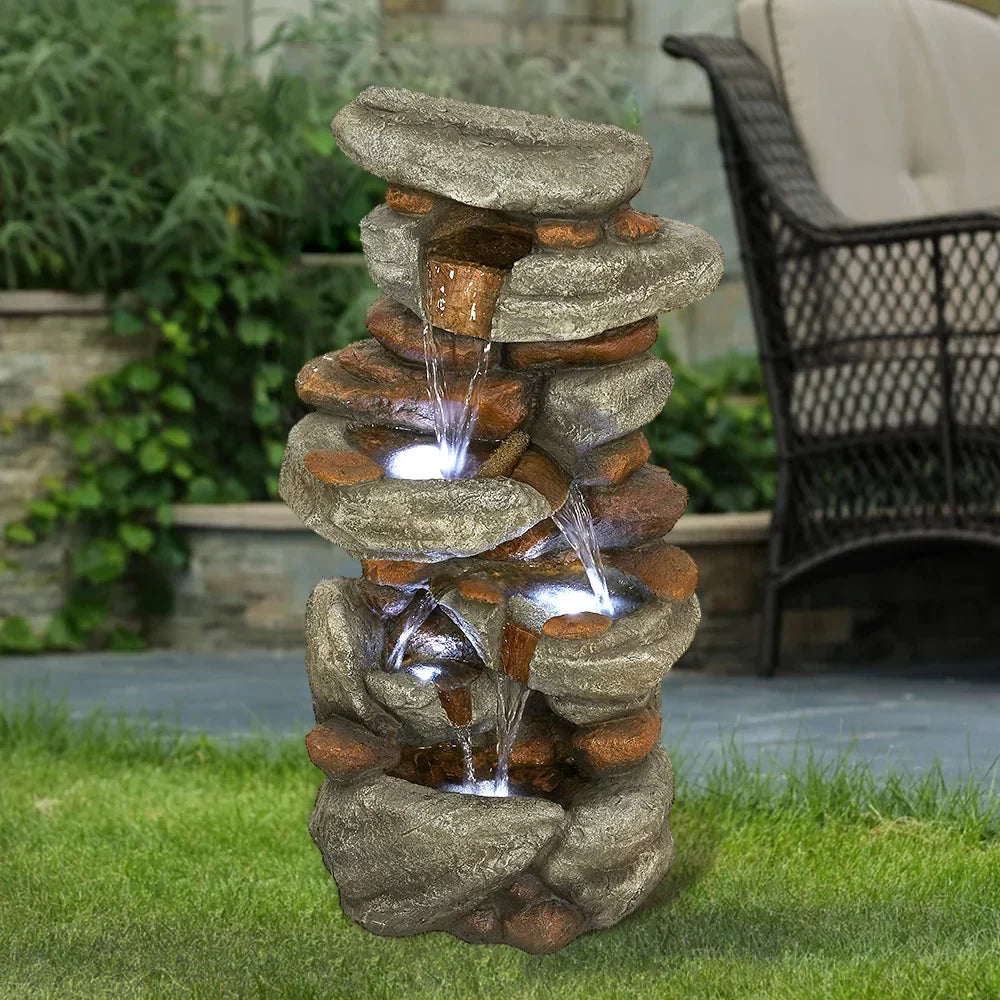 30-inch High Outdoor Water Fountain with  Lights - Cascading Water Feature for Home, Garden, Patio and Deck Decor