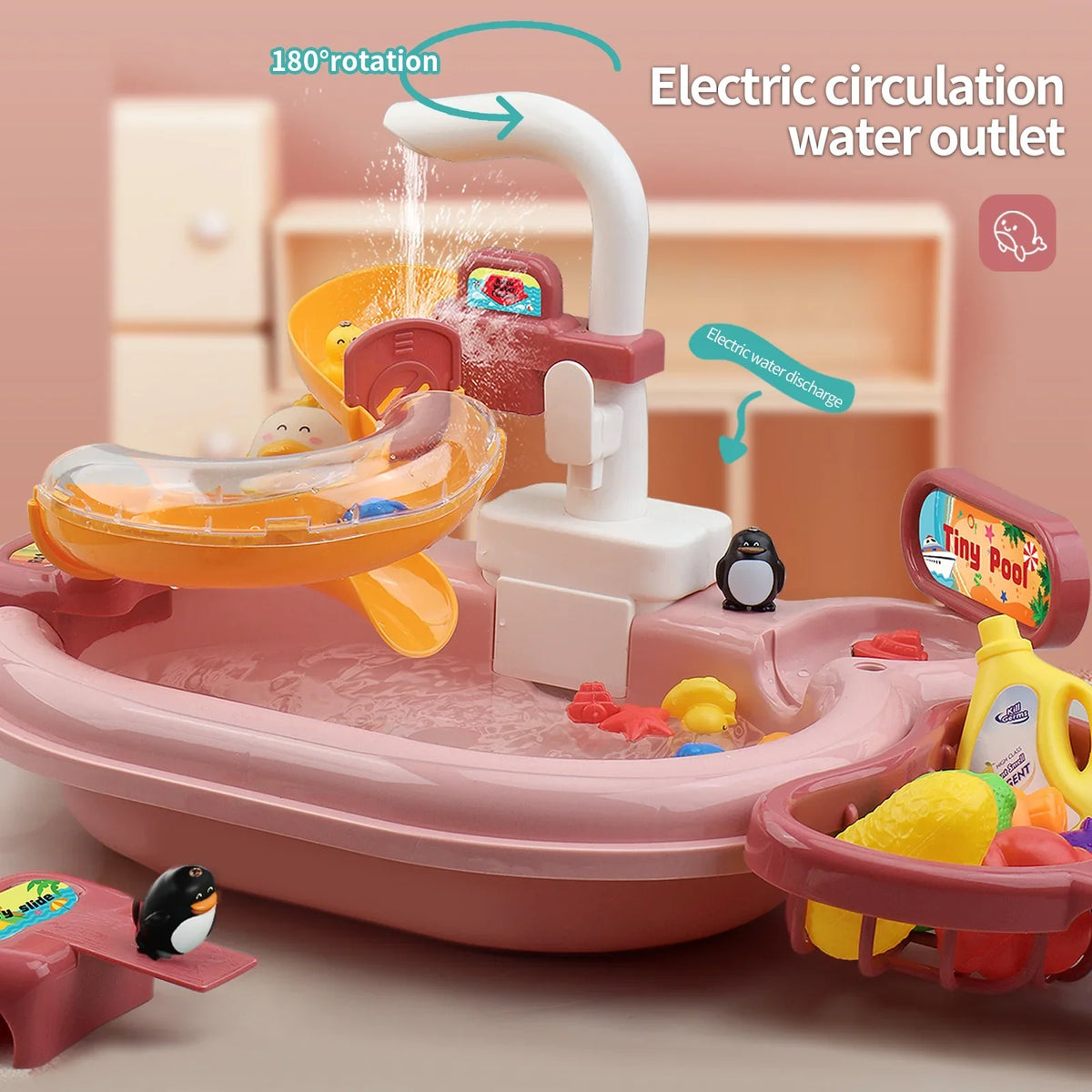 Nebublu Furnishing articles,Kitchen Water A Water Kitchen Dishwasher Pretend Role Play Slide 22pcs Kitchen 180rotatable With A 2-in-1 Kitchen Water Slide Toddler Toy Sink With Water Pretend Owsoo