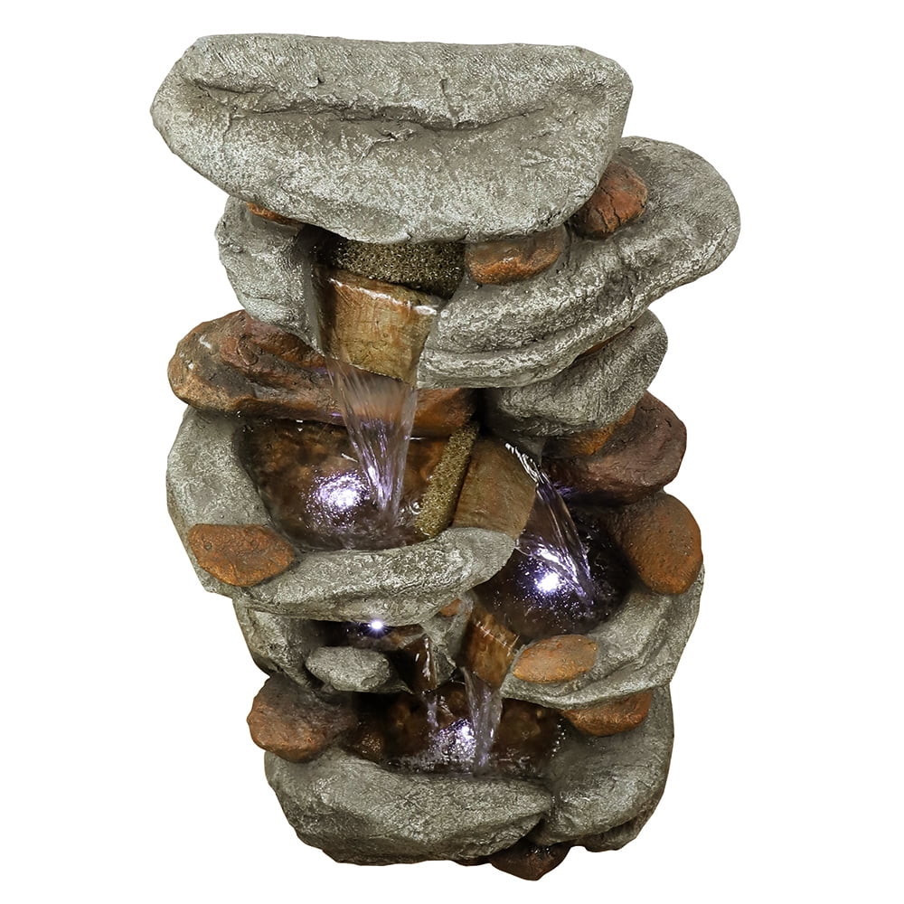30-inch High Outdoor Water Fountain with  Lights - Cascading Water Feature for Home, Garden, Patio and Deck Decor