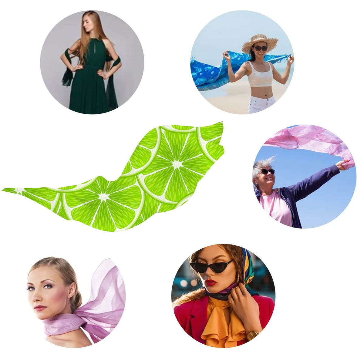 Lime Slices Silk Long Scarf for Women Large Oblong Sunscreen Shawls Wraps Neck Headscarf Hair Wraps Gift Packed