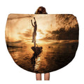 60 inch Round Beach Towel Blanket Vietnam Silhouette Fisherman Fishing Nets Boat Thailand Lifestyle Cambodia Travel Circle Circular Towels Mat Tapestry Beach Throw