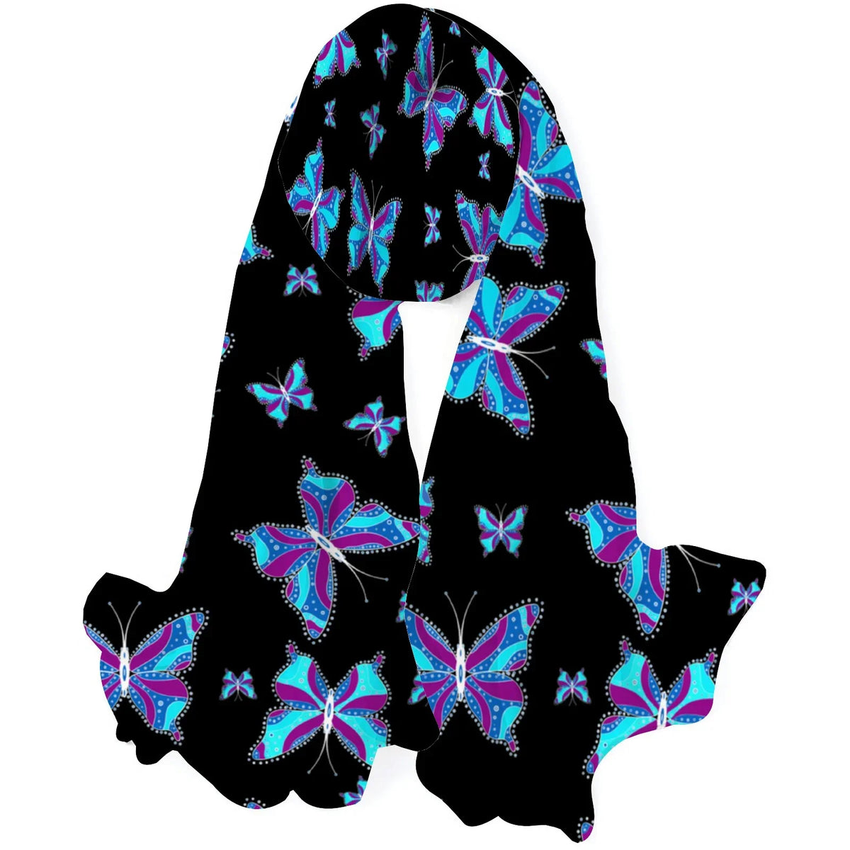 Different Butterflys Silk Long Scarf for Women Large Oblong Sunscreen Shawls Wraps Neck Headscarf Hair Wraps Gift Packed