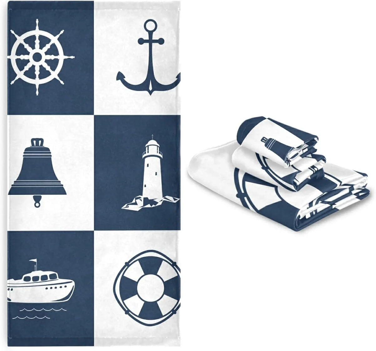 Bath Towel Sets for Bathroom Hand Towels Fingertip Towels Sailing Vessel Anchor Lighthouse Checked 3 Piece Decorative Soft Cotton Absorbent