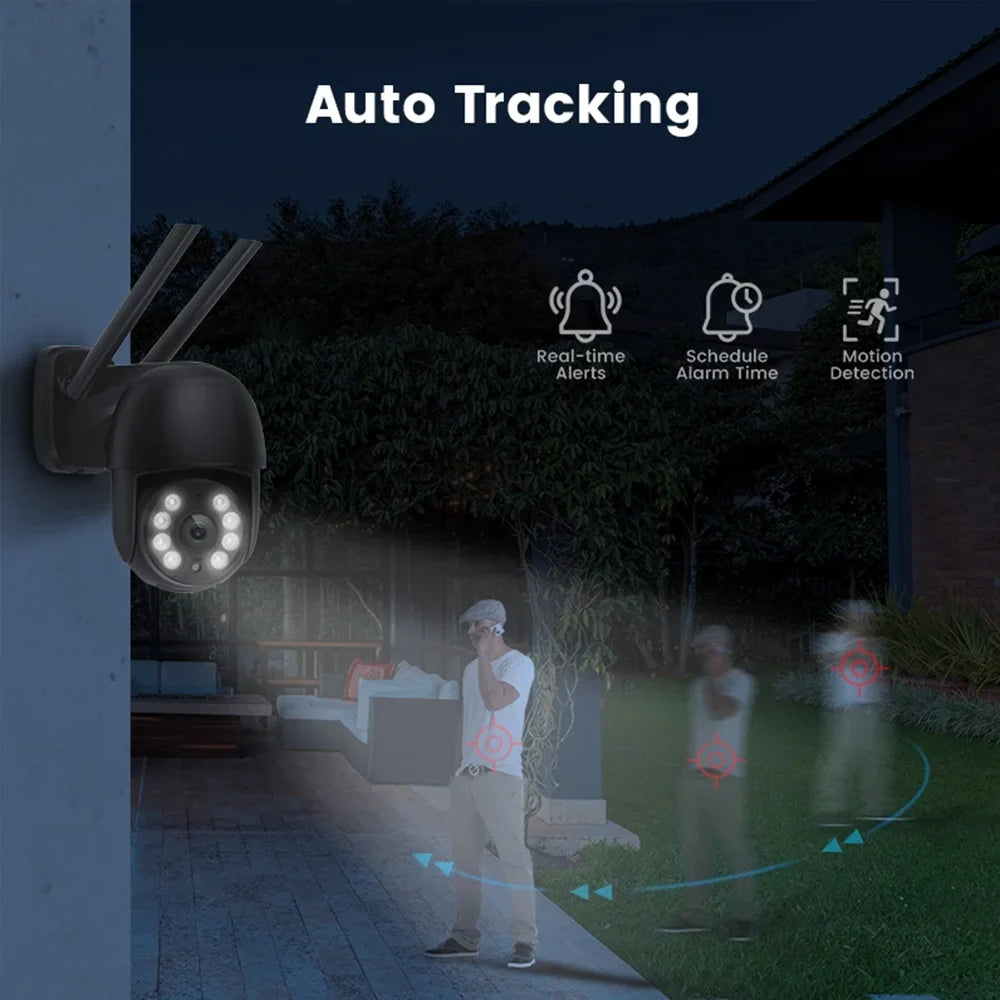 Security Camera Wireless Outdoor, 4MP Pan/Tilt 2.4G Wifi  Surveillance Cameras with Motion Detection and Siren, 2-Way Audio, Full Color Night Vision, for Multi-Platform