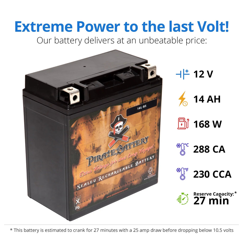 Pirate Battery Ytx16l-bs (16l-bs 12 Volts,14 Ah, 230 Cca) Jet Ski Battery for Yamaha Wave Runner 1997