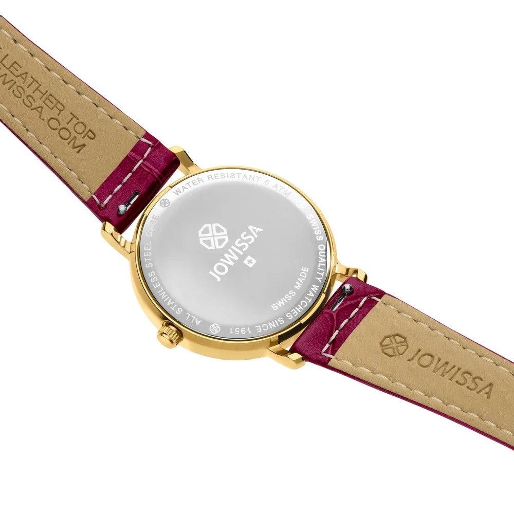 Jowissa  Swiss Made Crystal Burgundy Leather Womens Watch J2.272.M