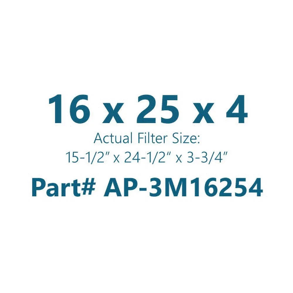 AirPurete Furnace Filters -3M16254 | Pack of 4 | Nominal Size: 16x25x4 | Actual Size: 15-1/2" x 24-1/2" x 3-3/4" | High Capacity  8