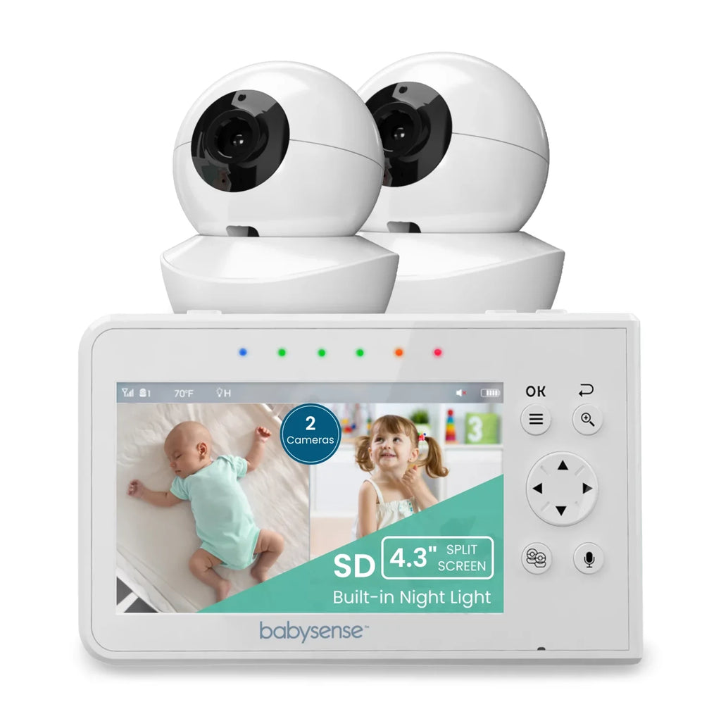 Babysense Split Screen Video Baby Monitor, 4.3" Display with 2  Cameras, Long Range, Night Light & Vision, Two-Way Talk, V43