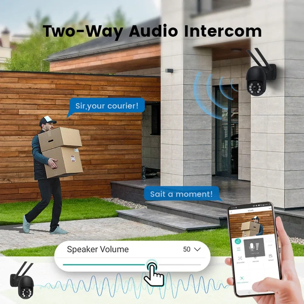 Security Camera Wireless Outdoor, 4MP Pan/Tilt 2.4G Wifi  Surveillance Cameras with Motion Detection and Siren, 2-Way Audio, Full Color Night Vision, for Multi-Platform