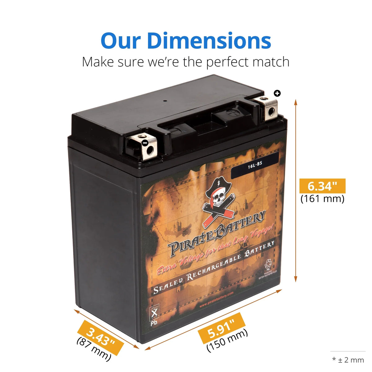 Pirate Battery Ytx16l-bs (16l-bs 12 Volts,14 Ah, 230 Cca) Jet Ski Battery for Yamaha Wave Runner 1997