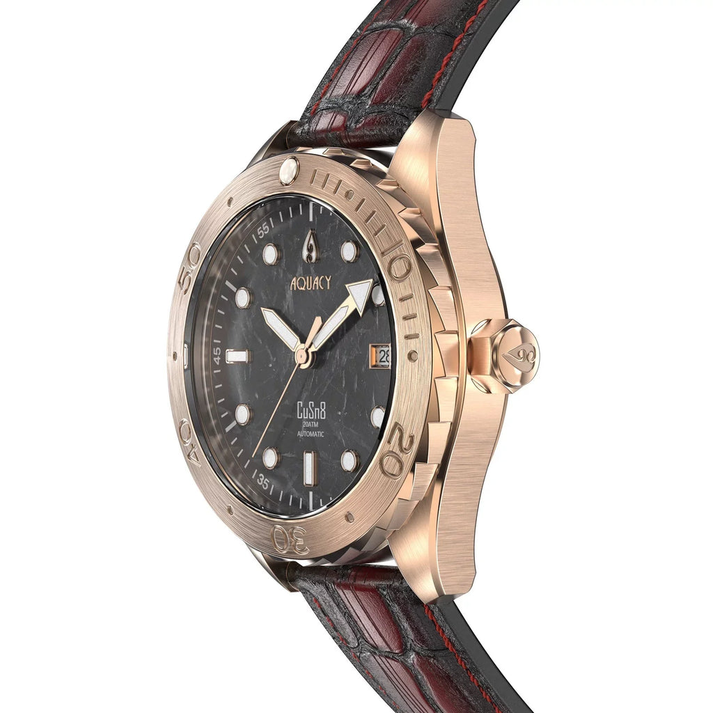 Aquacy Bronze CuSn8 Marble Automatic Diver Watch ..8215.L - Screw Down 316L Stainless Case Back - 200M Water Resistance - 120 click Uni-Directional Bezel Dive Swimming Wrist Watches For Men