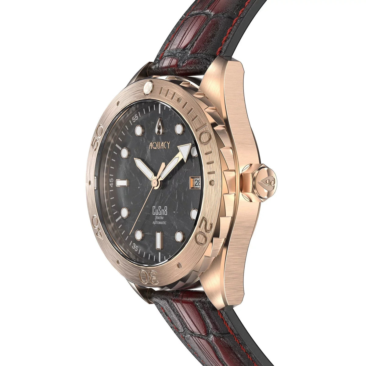 Aquacy Bronze CuSn8 Marble Automatic Diver Watch ..8215.L - Screw Down 316L Stainless Case Back - 200M Water Resistance - 120 click Uni-Directional Bezel Dive Swimming Wrist Watches For Men