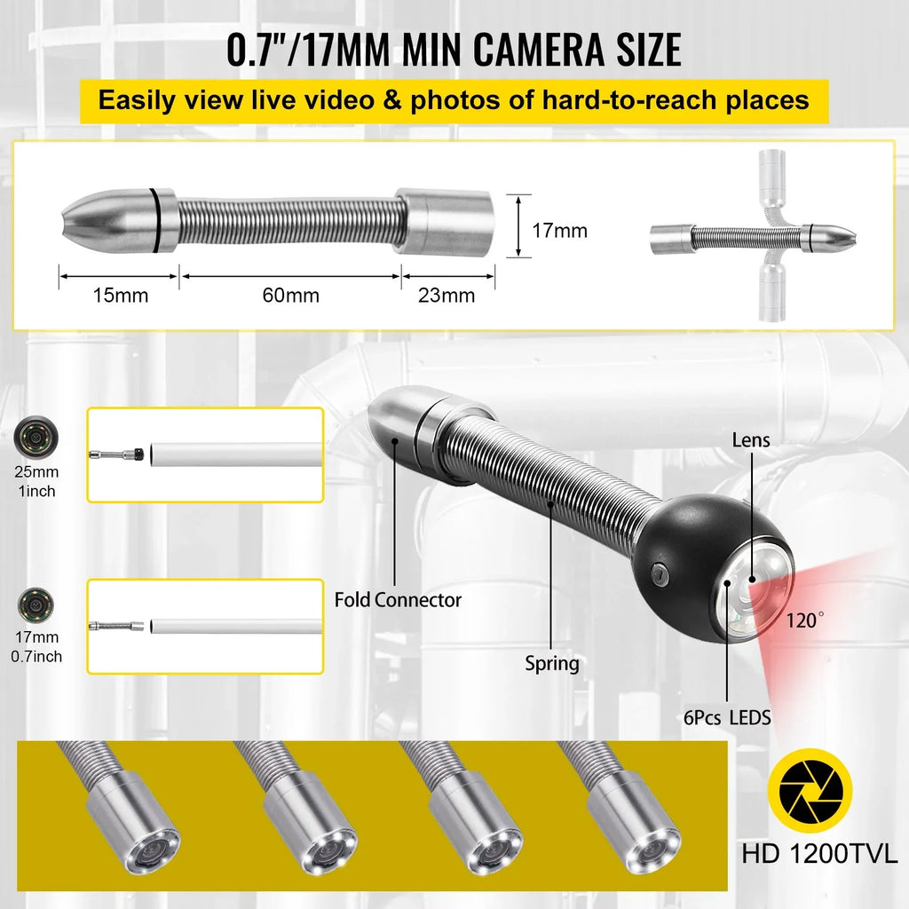 Sewer Camera - 98.4  Cable, 4.3 Inch  Monitor, Waterproof IP68, 6 LEDs, 8500mAh Battery,  Function, 30M Pipeline Inspection Camera