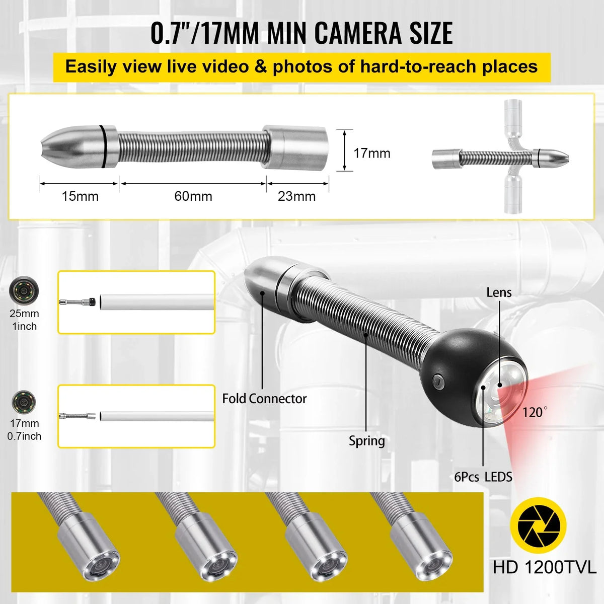 Sewer Camera - 98.4  Cable, 4.3 Inch  Monitor, Waterproof IP68, 6 LEDs, 8500mAh Battery,  Function, 30M Pipeline Inspection Camera