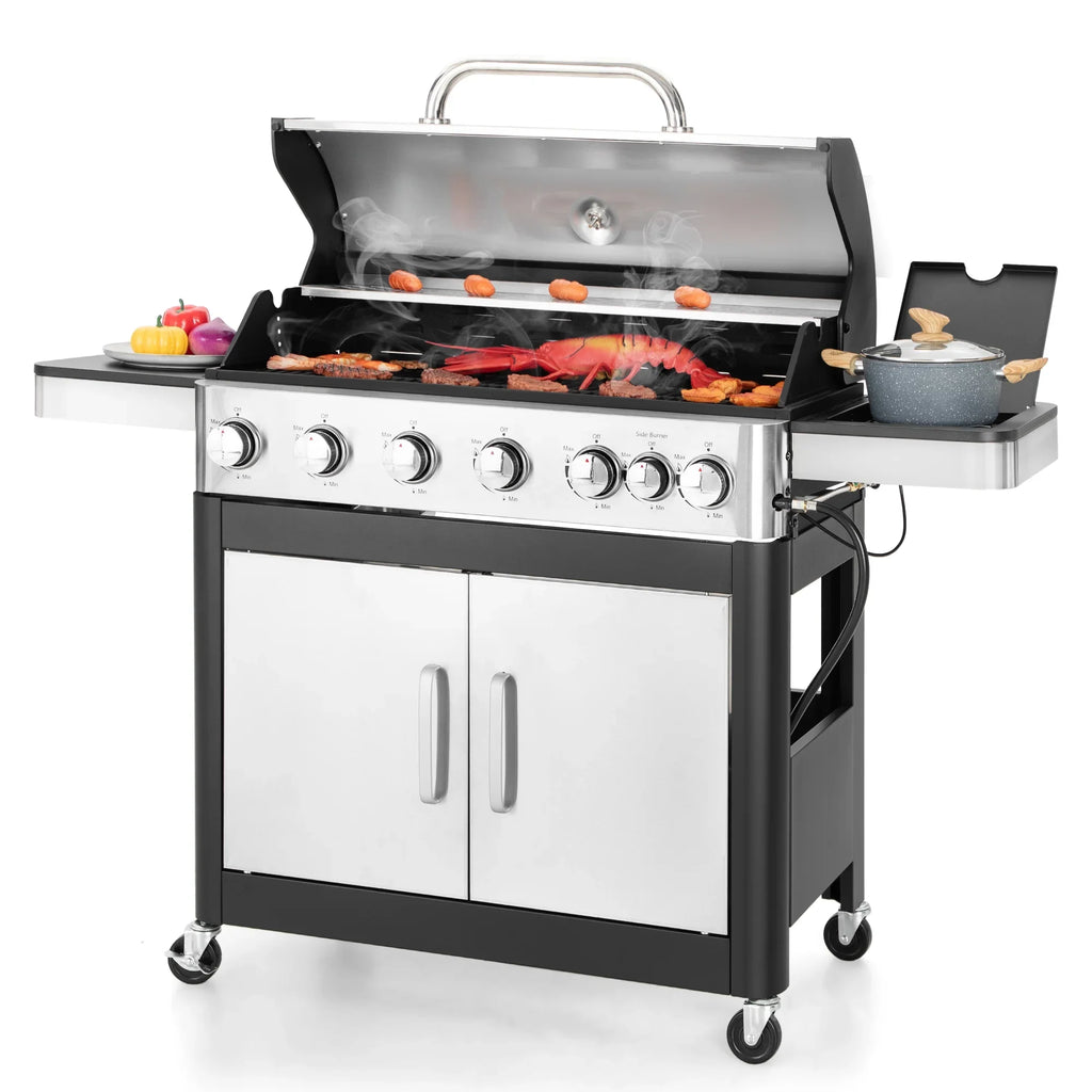 Summit Living 6 Burner Propane Gas Grill with Side Burner Stainless Steel  Grill