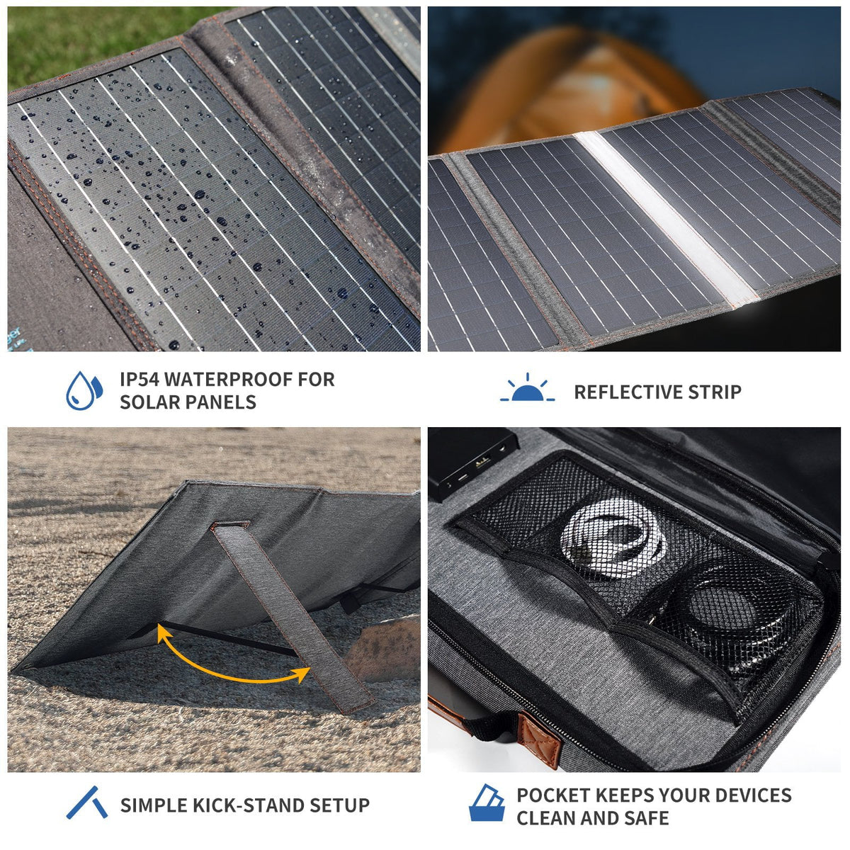 BigBlue 36W Solar Phone Charger with (20V/1.8A),  20W -C and Fast Charge -A, IP54 Waterproof, Portable SunPower Solar Panel for Camping