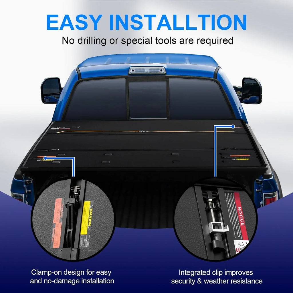 6.4Ft Hard Tri-Fold Truck Bed Tonneau Cover Compatible with 2002-2023 Dodge Ram 1500, 2003-2023 Dodge Ram 2500HD/3500HD