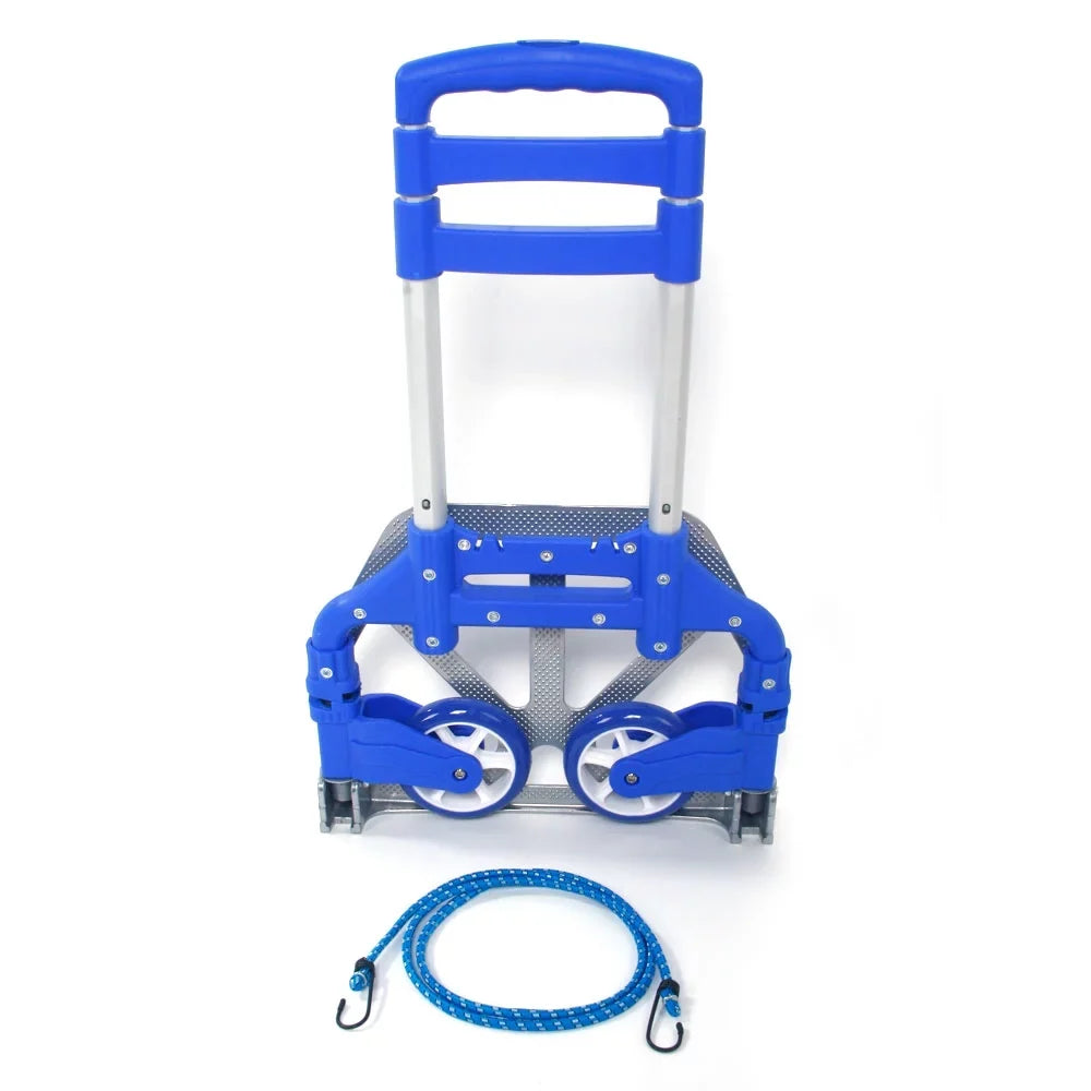 Folding Hand Truck and Dolly, Aluminum Hand Truck, 165 lb Capacity Heavy-Duty Luggage Trolley Cart with Telescoping Handle and Rubber Wheels, Portable Folding Hand Cart, Blue