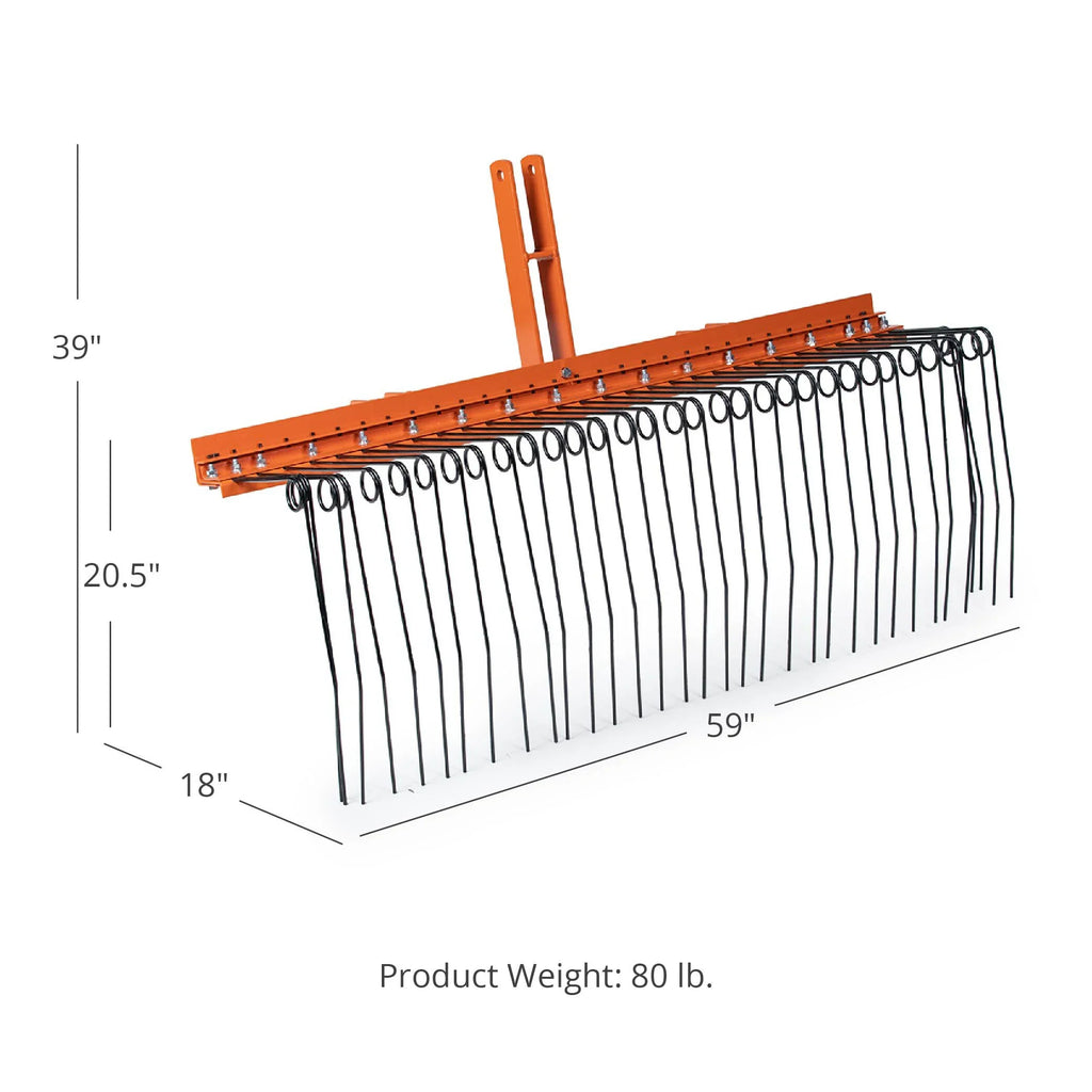 Titan Attachments 3 Point 5  Pine Straw Needle Rake, Category 1 Tractors, Coil Spring Tines, Drag-Behind Landscape Rake