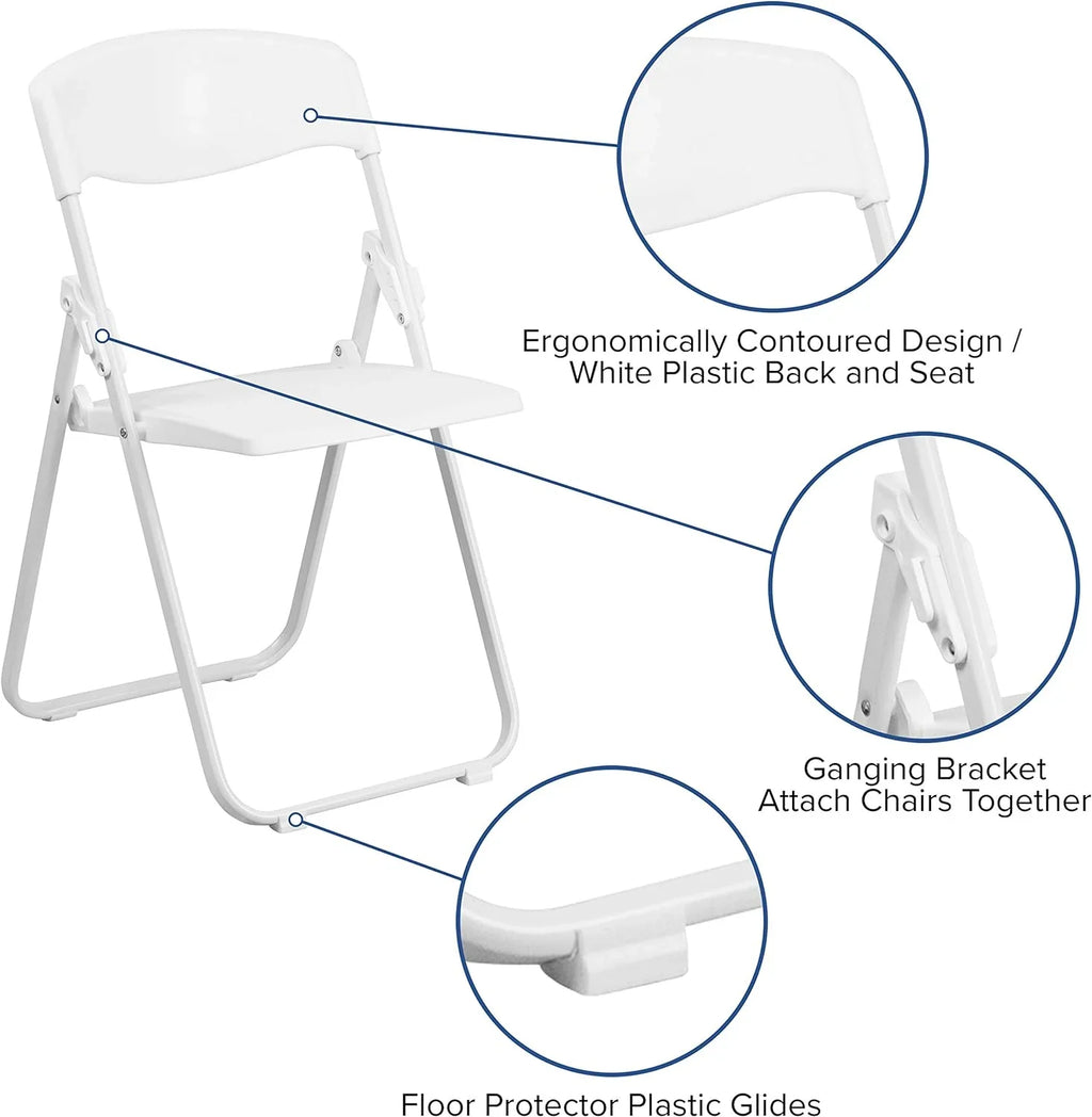 Series 500 Lb. Capacity Heavy Duty White Plastic Folding Chair With Built-In Ganging Brackets