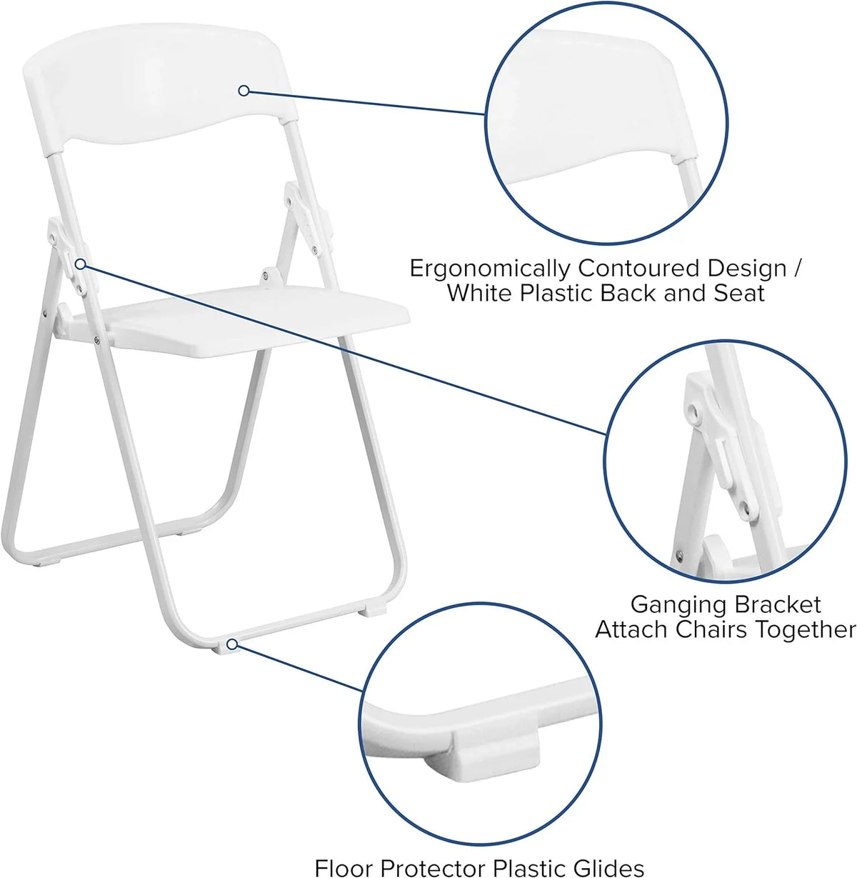 Series 500 Lb. Capacity Heavy Duty White Plastic Folding Chair With Built-In Ganging Brackets