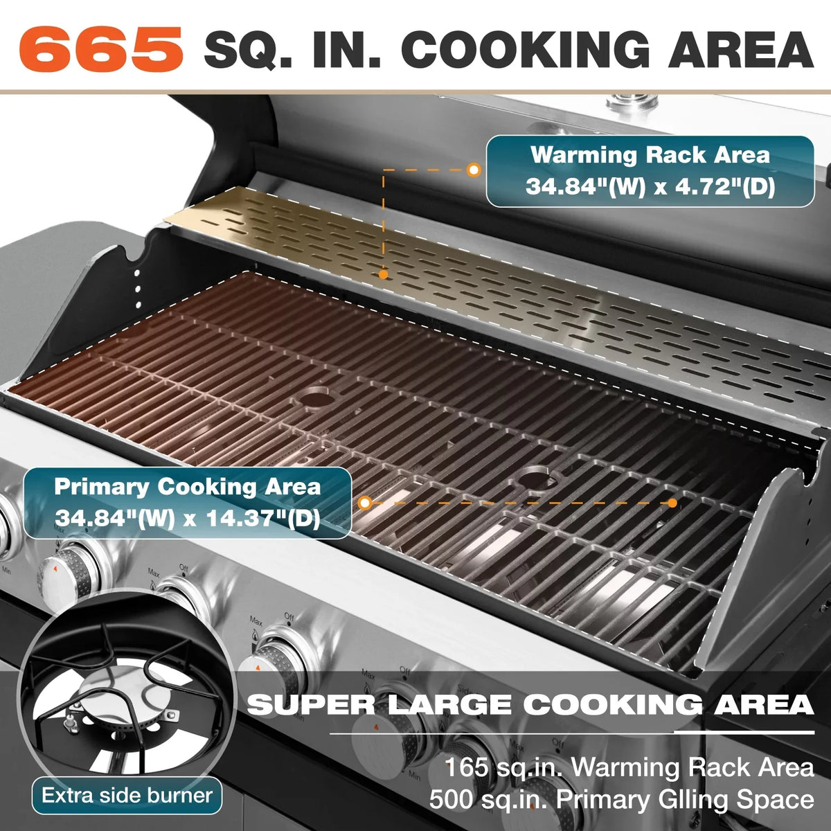 Summit Living 6 Burner Propane Gas Grill with Side Burner Stainless Steel  Grill