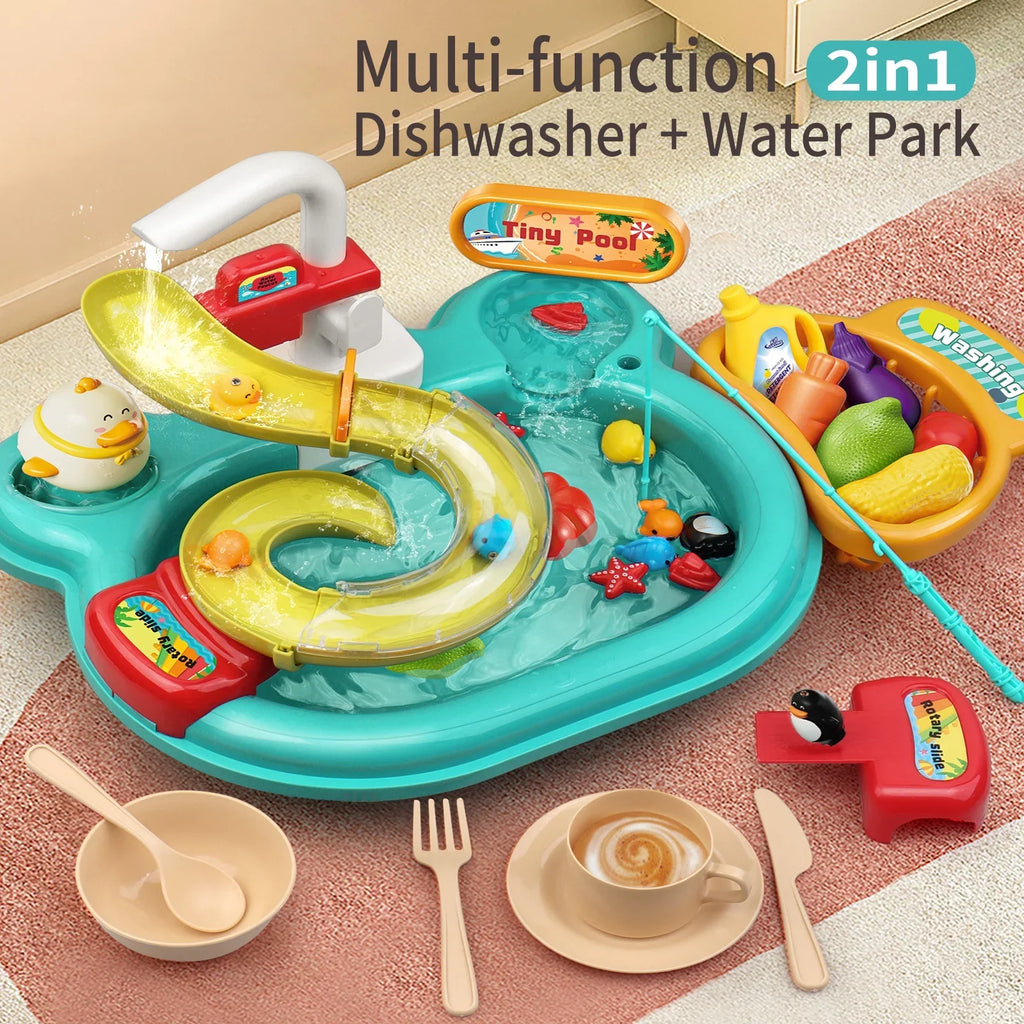Nebublu Furnishing articles,Kitchen Water A Water Kitchen Dishwasher Pretend Role Play Slide 22pcs Kitchen 180rotatable With A 2-in-1 Kitchen Water Slide Toddler Toy Sink With Water Pretend Owsoo