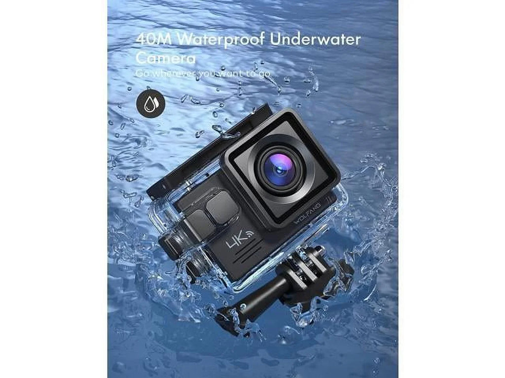 Action Camera 4K 30FPS, GA100 20MP WiFi 40M Underwater Waterproof Camera, 170° Wide Angle Dual Microphone Helmet Camera with Remote Control, , 2x1050mAh Batteries and Mount Accessories Kit