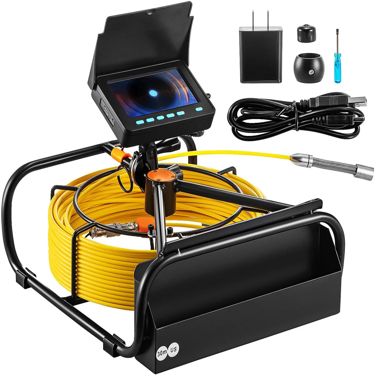 Sewer Camera - 98.4  Cable, 4.3 Inch  Monitor, Waterproof IP68, 6 LEDs, 8500mAh Battery,  Function, 30M Pipeline Inspection Camera