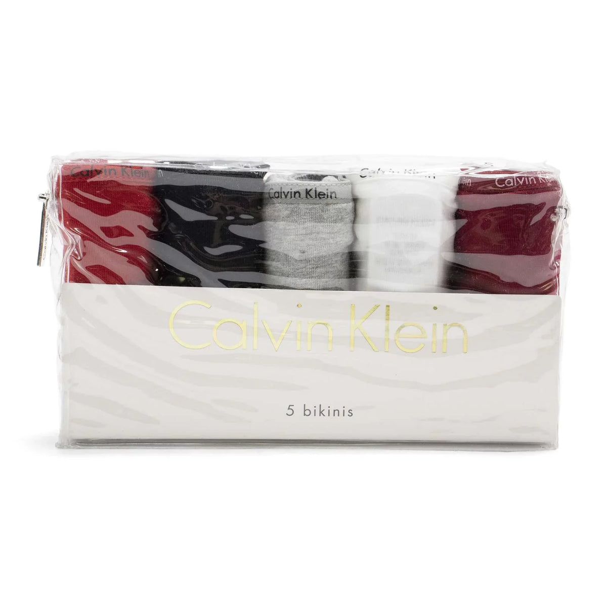 Calvin Klein Women's 5-Pack Signature Cotton Bikini, Red Gala \ Black,M -