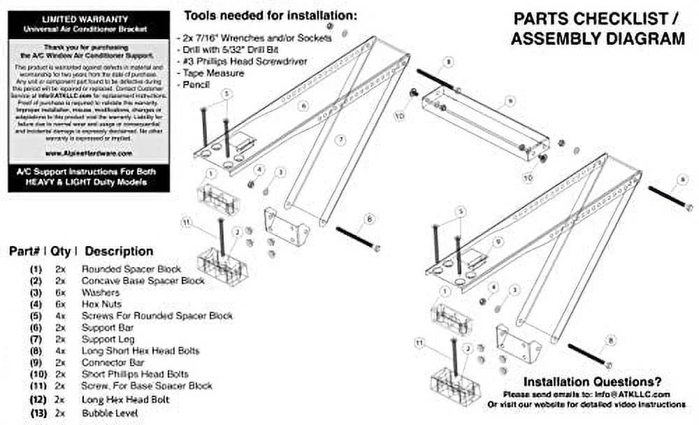 Universal Window Air Conditioner Bracket - Heavy-Duty Window  Support - Support Air Conditioner Up to 180 lbs. - for 12000   to 24000   Units (Heavy Duty)